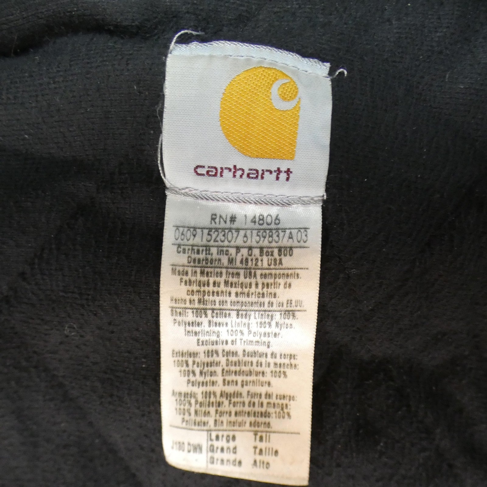 Carhartt J130 DWN Hooded Jacket – Men’s Large Tall (LT) Deep Wine Duck Canvas Distressed