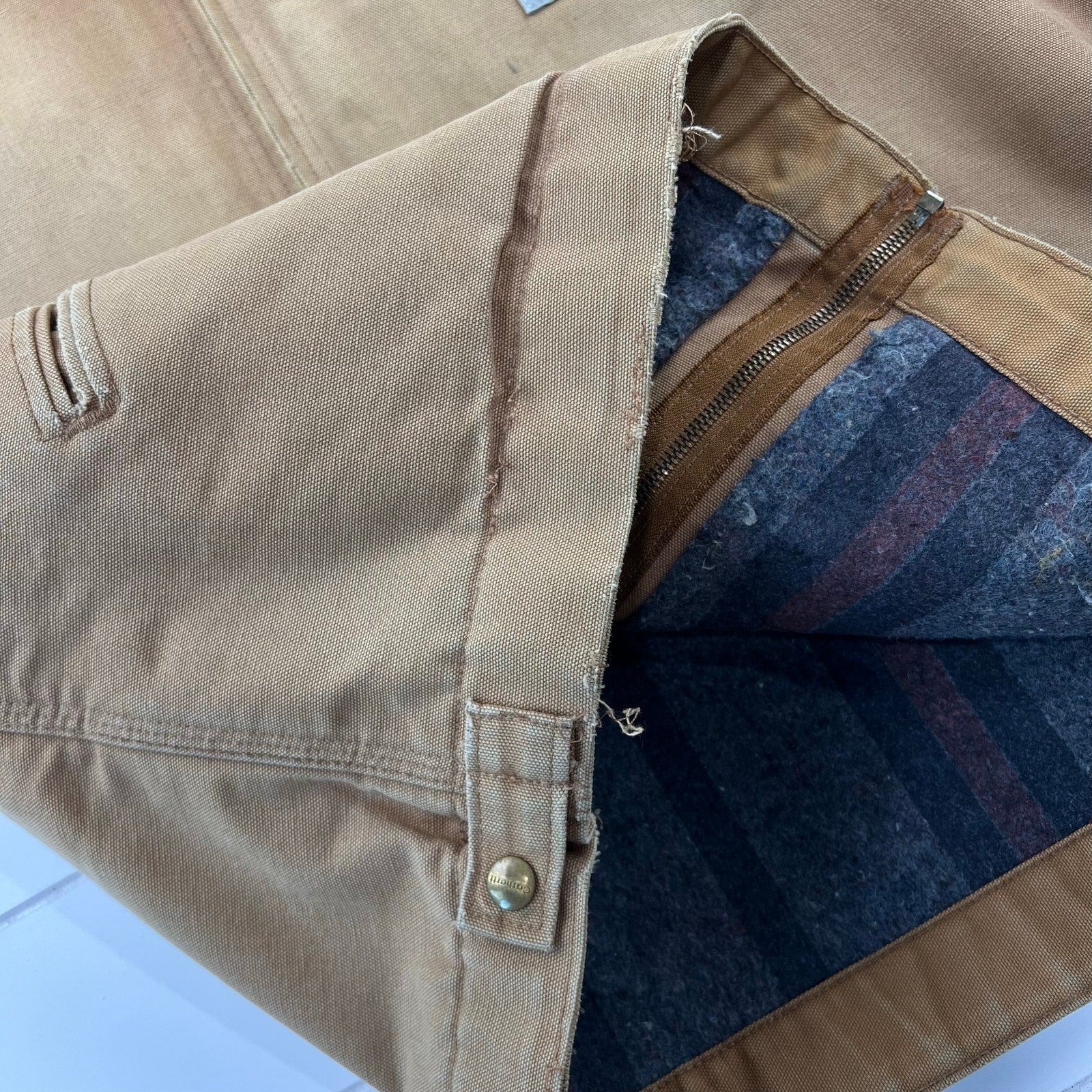 Vintage Carhartt J01 Detroit Jacket – Men’s 46 Tall Brown Faded Blanket Lined