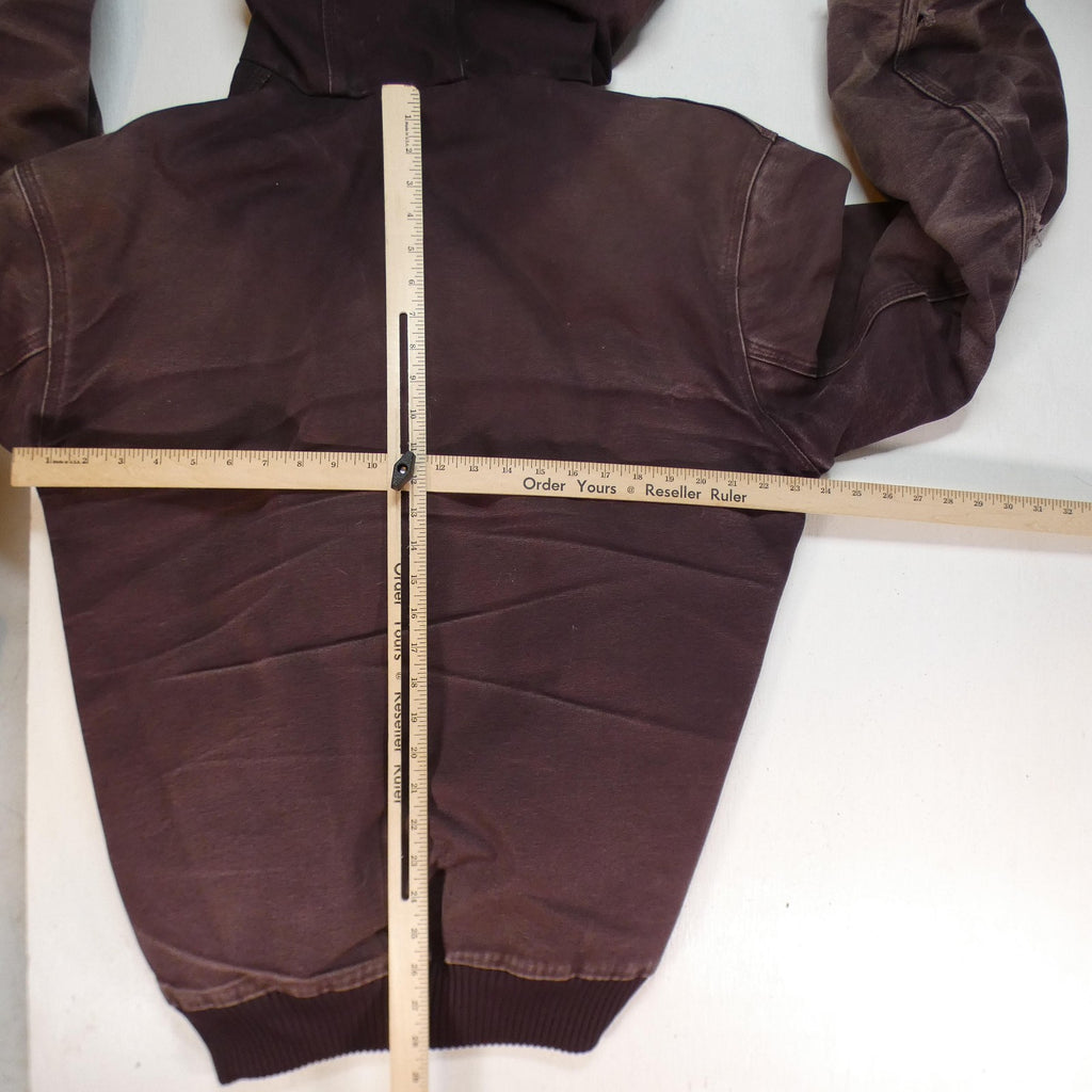 Carhartt J130 DWN Hooded Jacket – Men’s Large Tall (LT) Deep Wine Duck Canvas Distressed