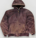 Carhartt J130 DWN Hooded Jacket – Men’s Large Tall (LT) Deep Wine Duck Canvas Distressed