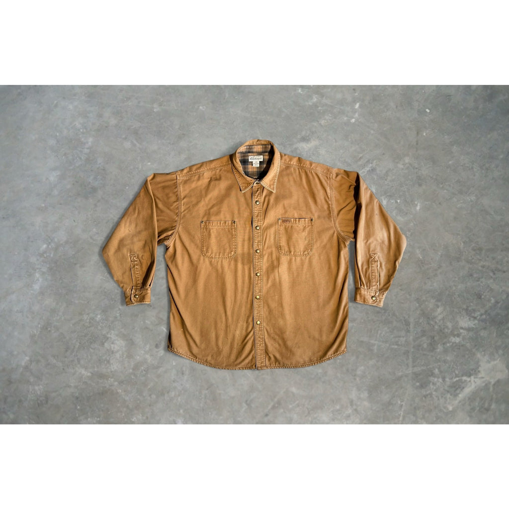 Carhartt Flannel-Lined Canvas Shirt Jacket – Men’s 2XL Distressed Workwear