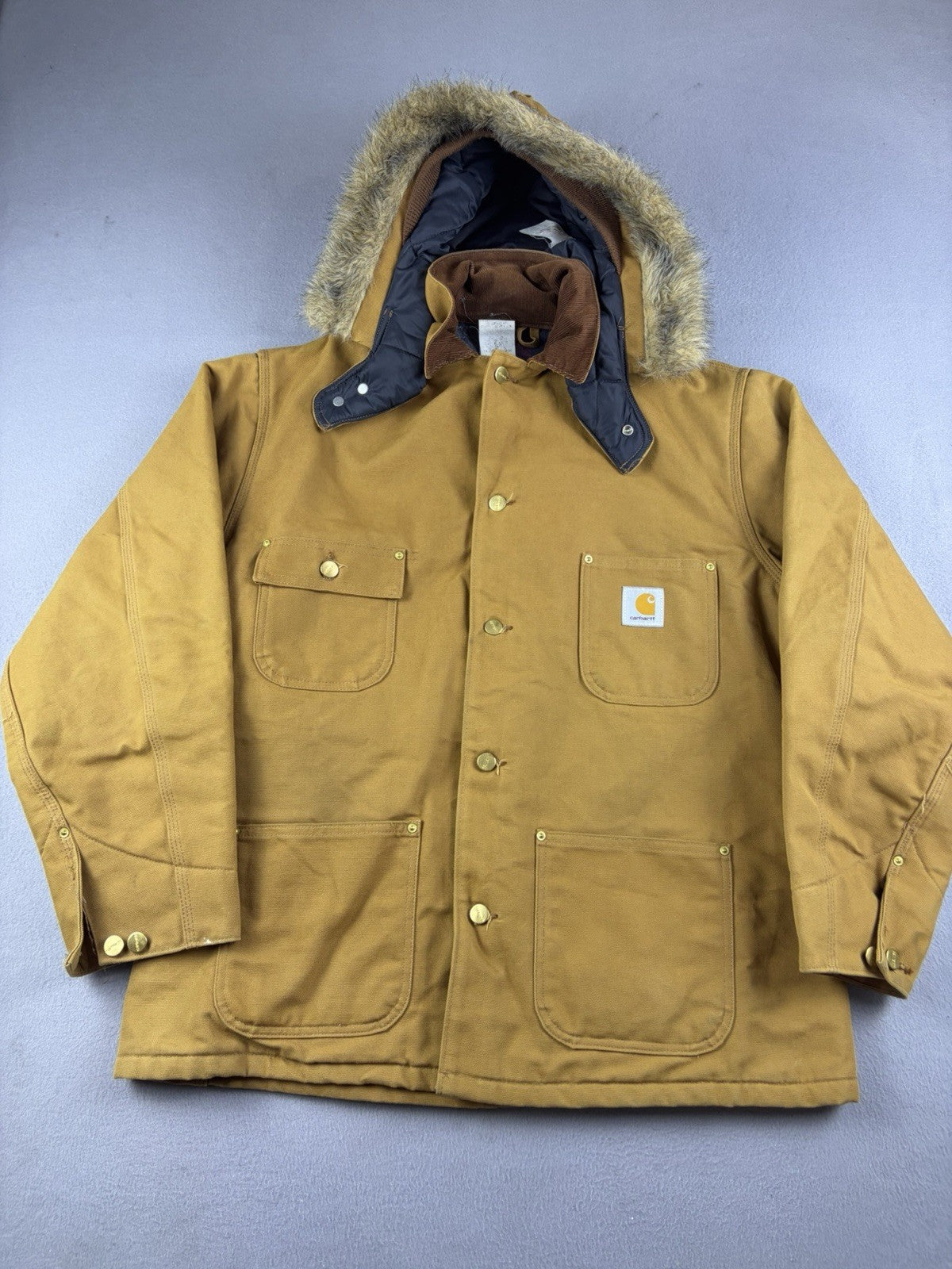 Vintage Carhartt Barn Jacket – Men’s Size 44 Brown Canvas Blanket Lined, USA Made