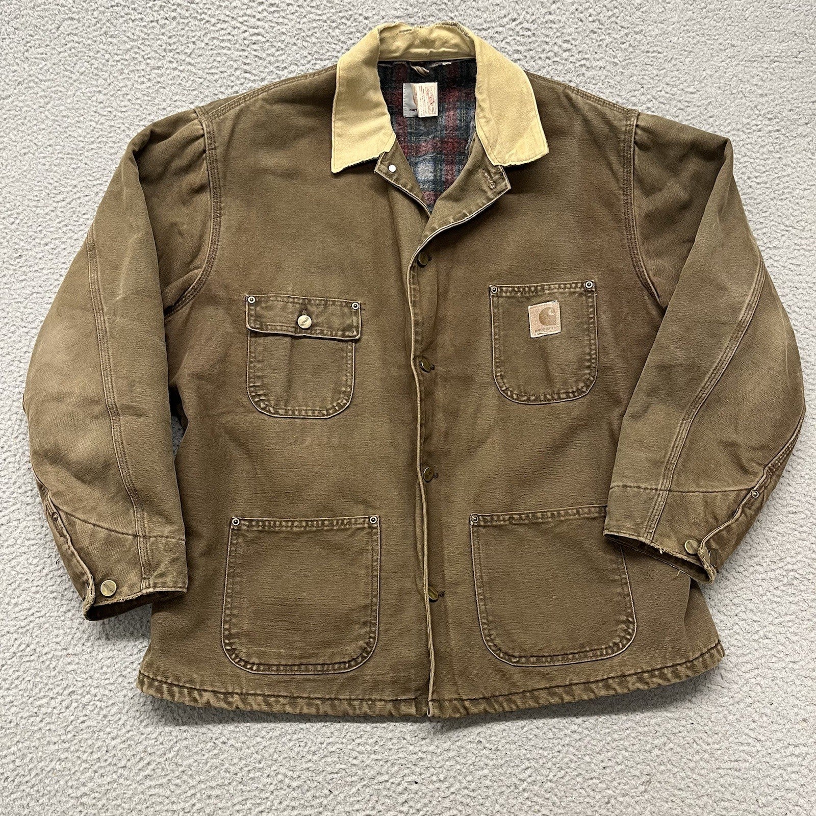 Vintage Carhartt Chore Coat – Men’s Large – Brown Canvas Blanket Lined Barn Jacket USA Made