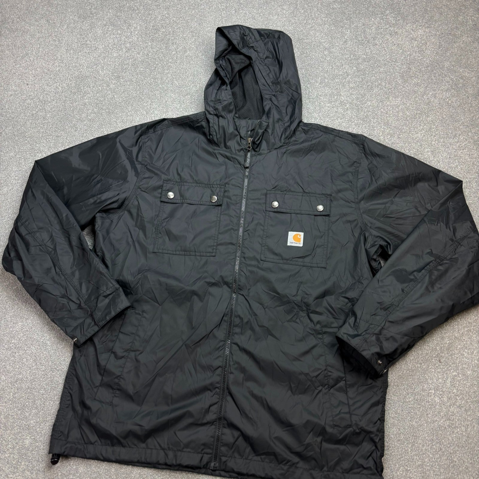 Carhartt Men’s Lightweight Windbreaker Jacket – Black, Lined, Hooded (Adult Large)