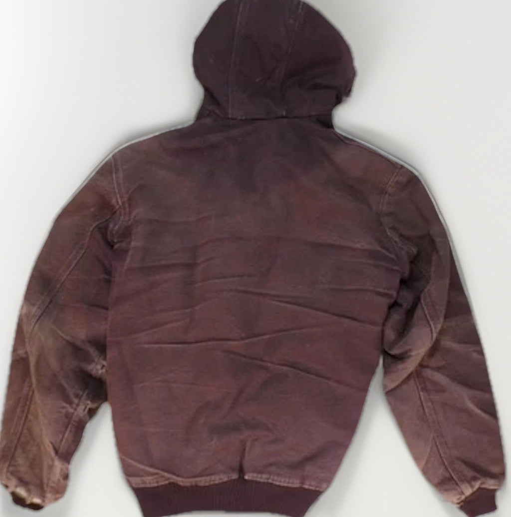 Carhartt J130 DWN Hooded Jacket – Men’s Large Tall (LT) Deep Wine Duck Canvas Distressed
