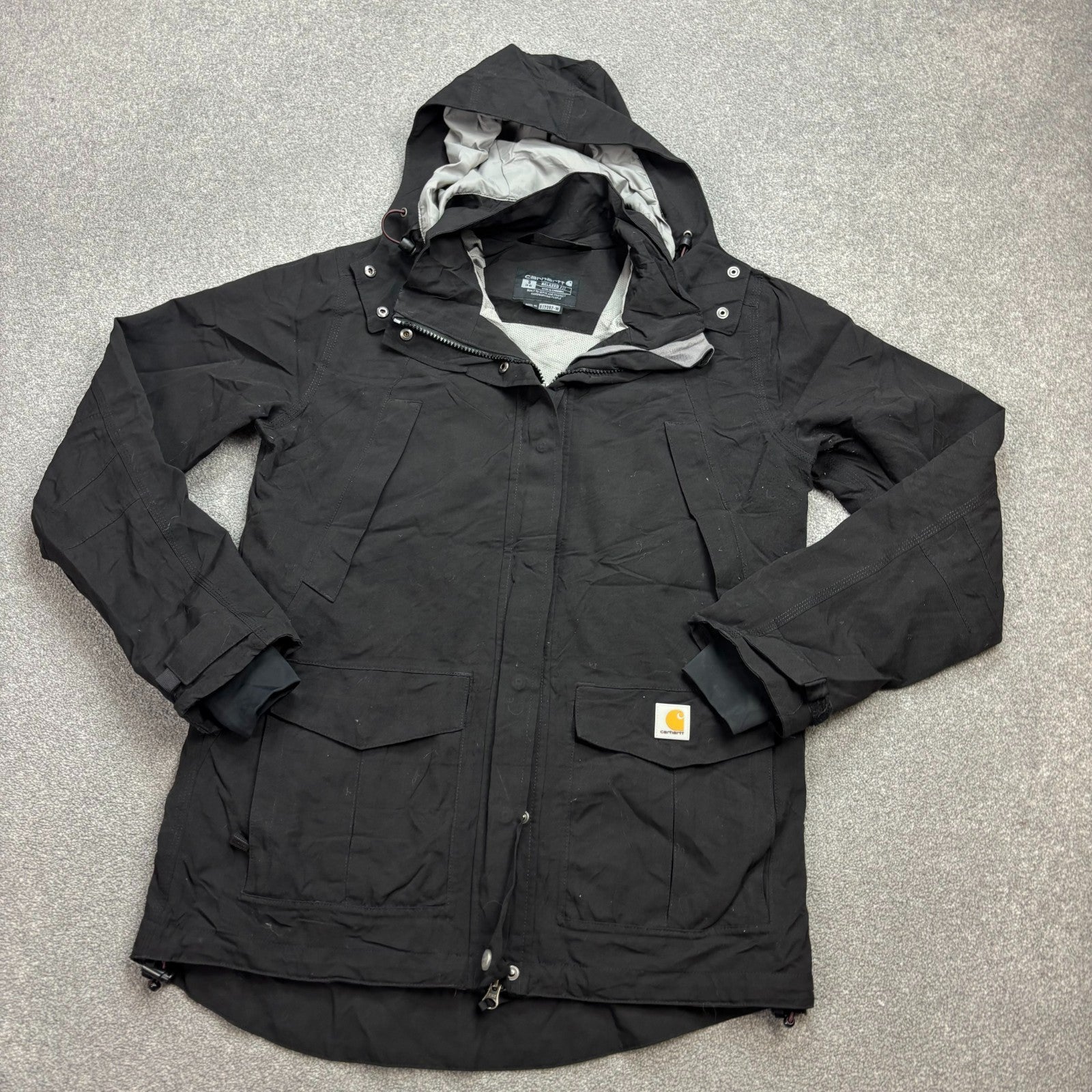 Carhartt Women’s Windbreaker Jacket – Black Lined Hooded Rain Coat, Small