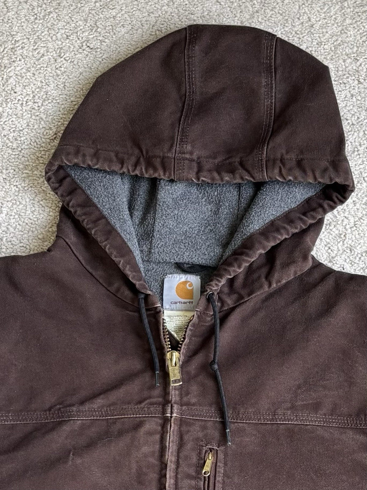 Vintage Carhartt C68 Hooded Jacket – Men’s XL Regular – Brown Duck Canvas Fleece Lined