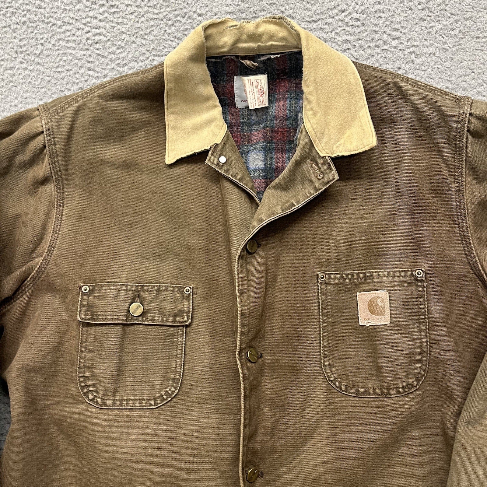 Vintage Carhartt Chore Coat – Men’s Large – Brown Canvas Blanket Lined Barn Jacket USA Made
