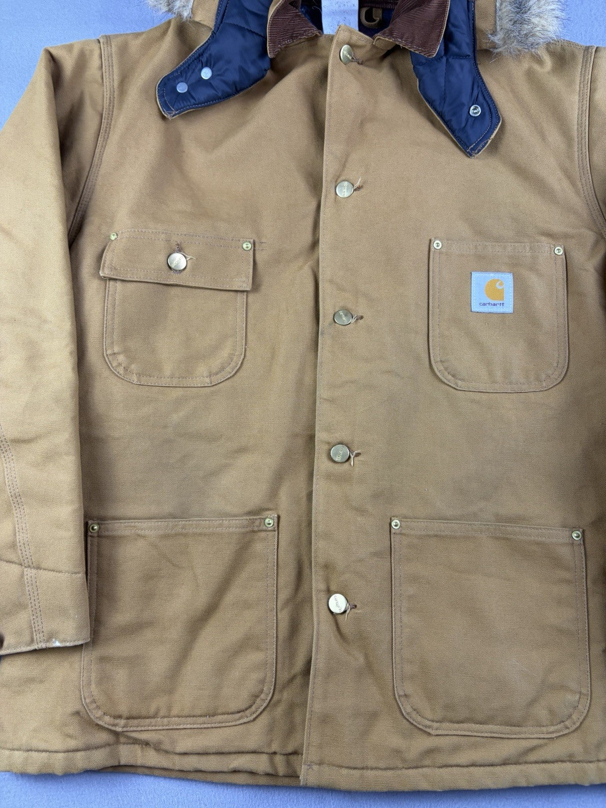 Vintage Carhartt Barn Jacket – Men’s Size 44 Brown Canvas Blanket Lined, USA Made