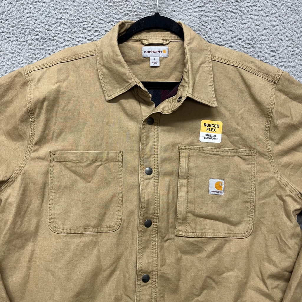 Carhartt Rugged Flex Shirt Jacket (Shacket) – Men’s Large – Tan Fleece Lined Workwear