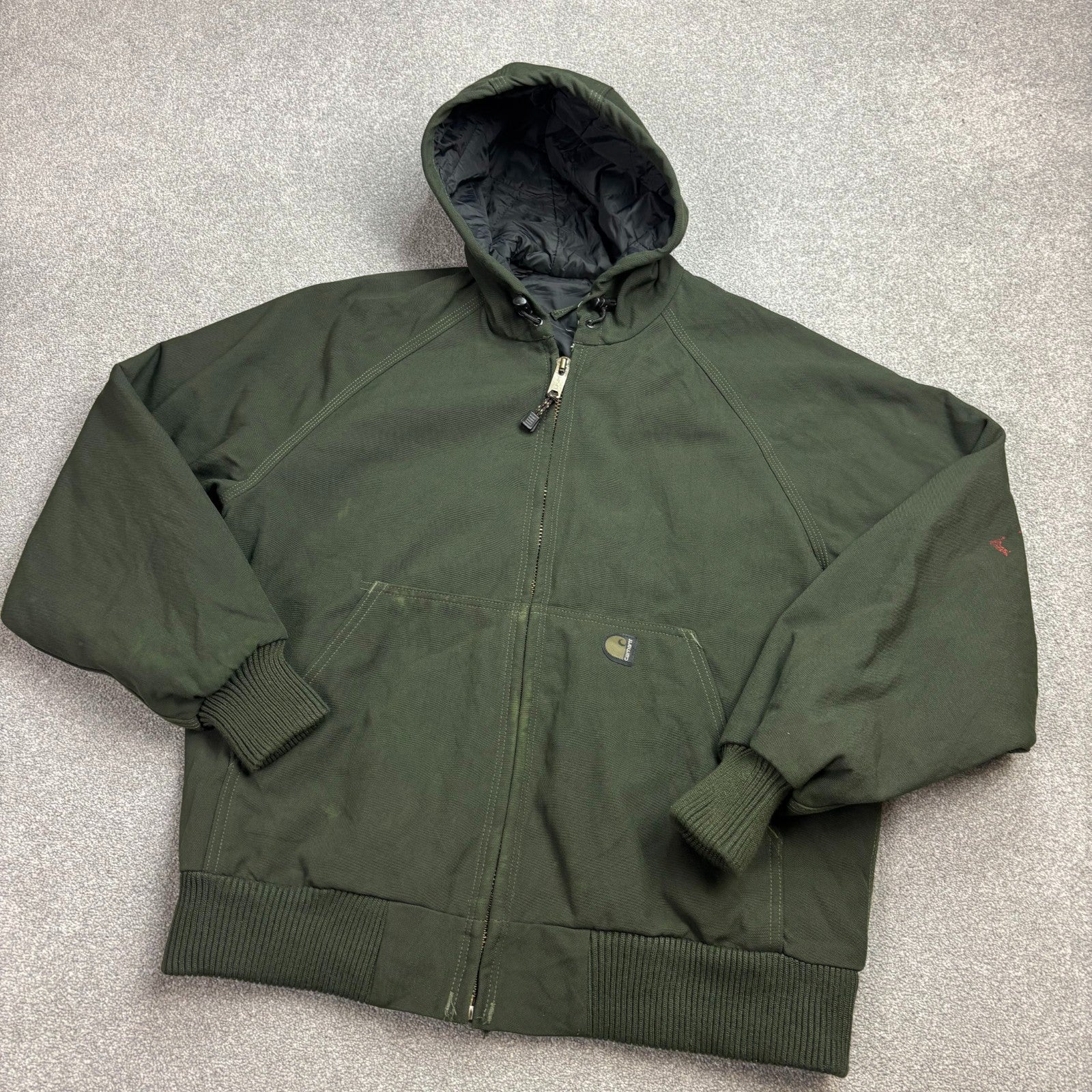 Carhartt J69 Active Jacket Men’s Medium – Green Quilted Lined Workwear Hoodie