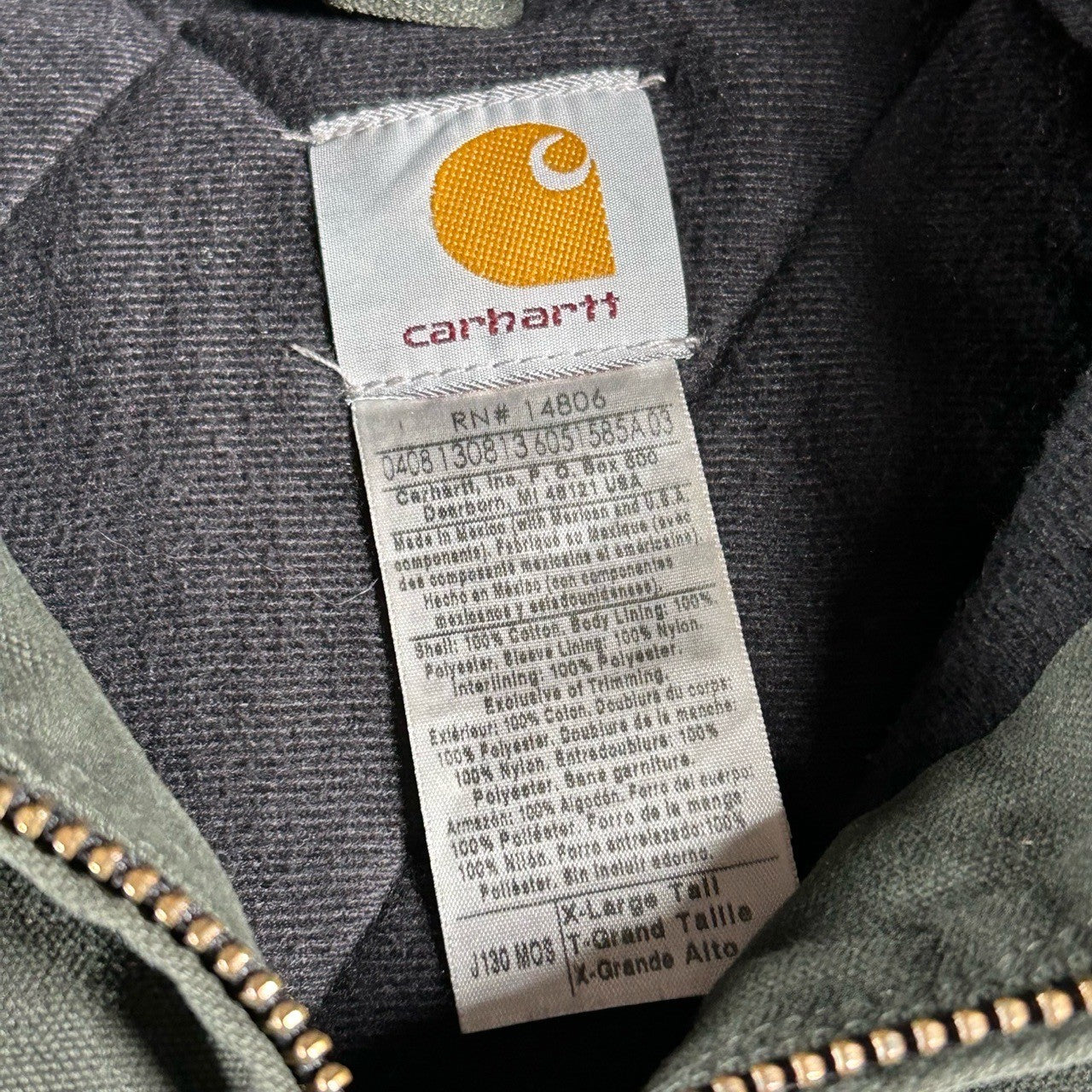 Vintage Carhartt J130 MOS Hooded Jacket – Men’s XL Tall Faded Green Canvas Workwear