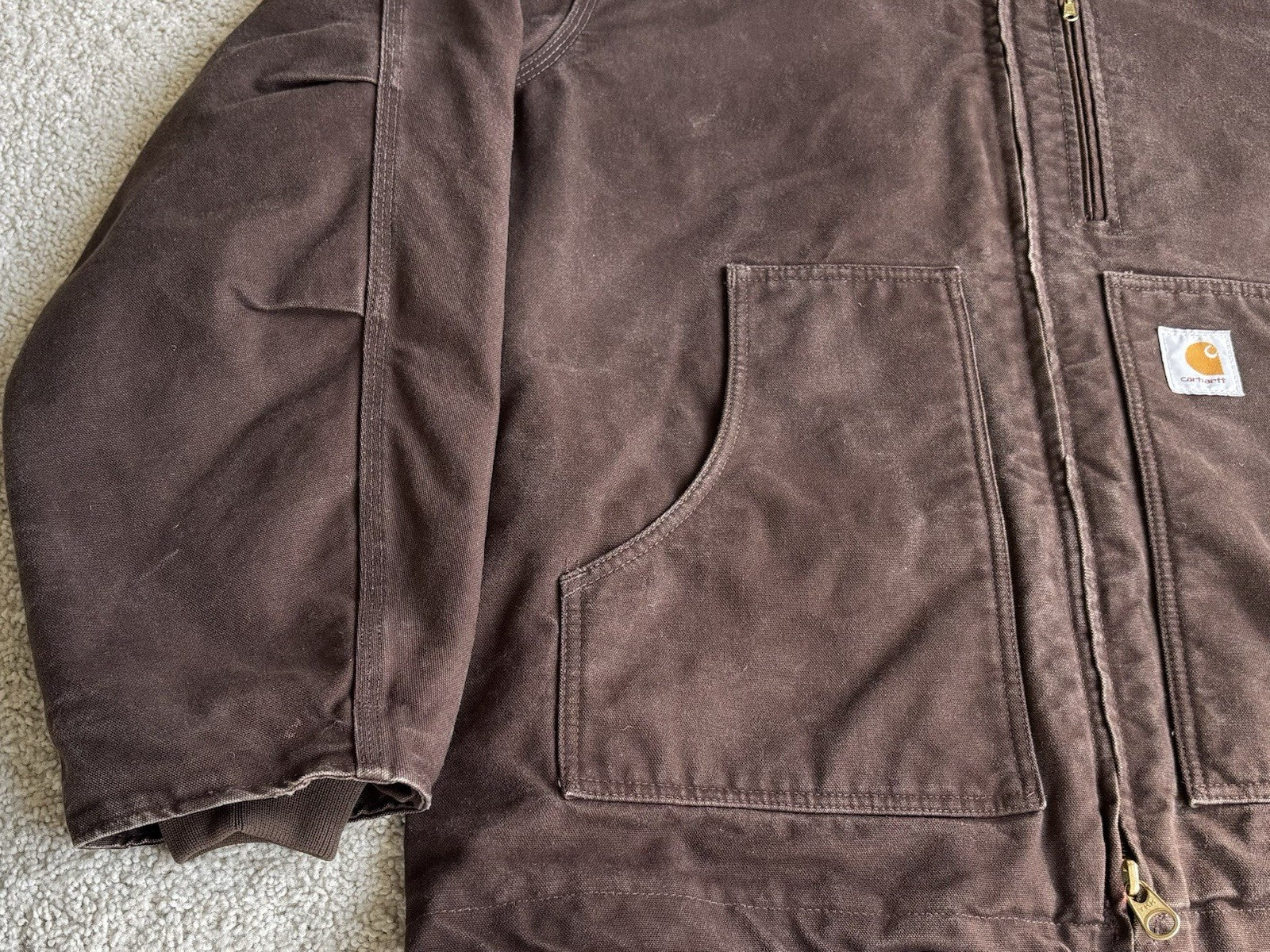 Vintage Carhartt C68 Hooded Jacket – Men’s XL Regular – Brown Duck Canvas Fleece Lined