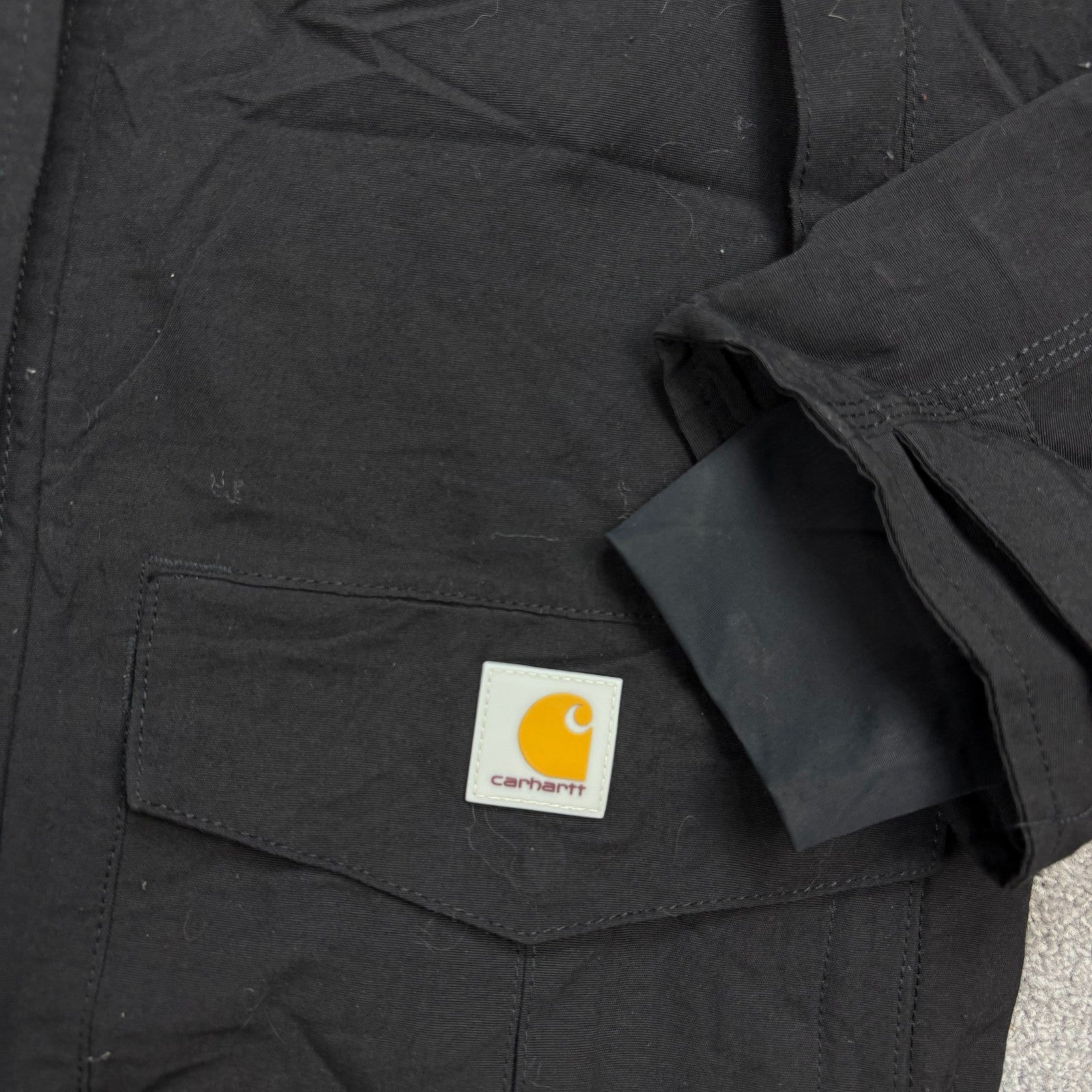 Carhartt Women’s Windbreaker Jacket – Black Lined Hooded Rain Coat, Small