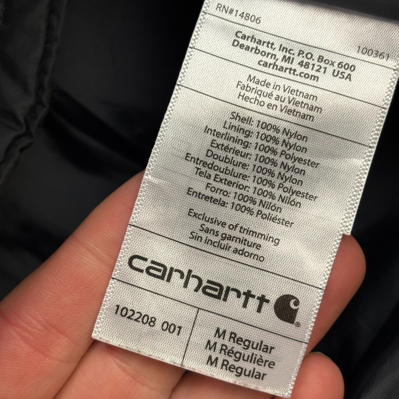 Carhartt Men’s Lightweight Puffer Jacket – Black | Lined Outdoor Y2K Style (Size M)