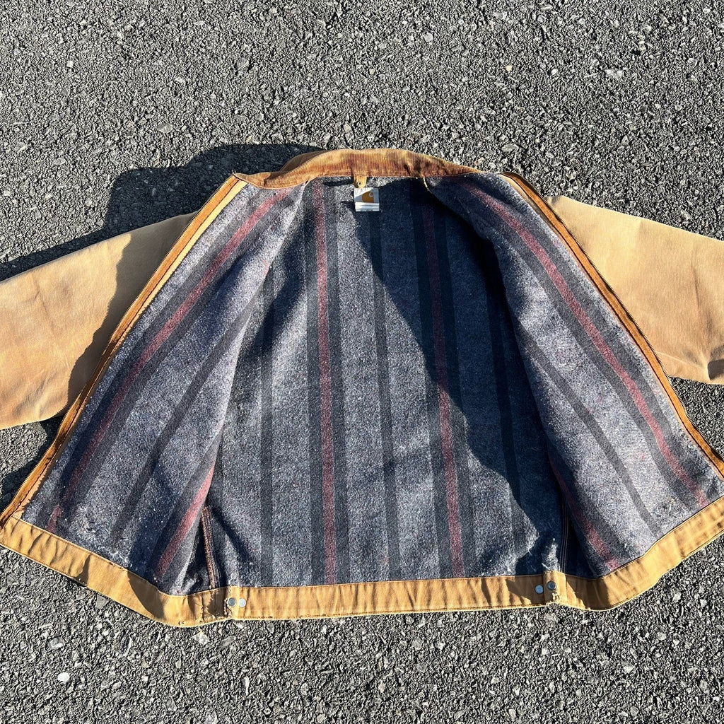 Vintage Carhartt J01 Detroit Jacket – Men’s 46 Tall Brown Faded Blanket Lined
