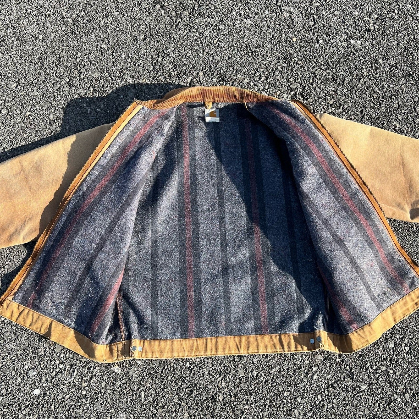 Vintage Carhartt J01 Detroit Jacket – Men’s 46 Tall Brown Faded Blanket Lined