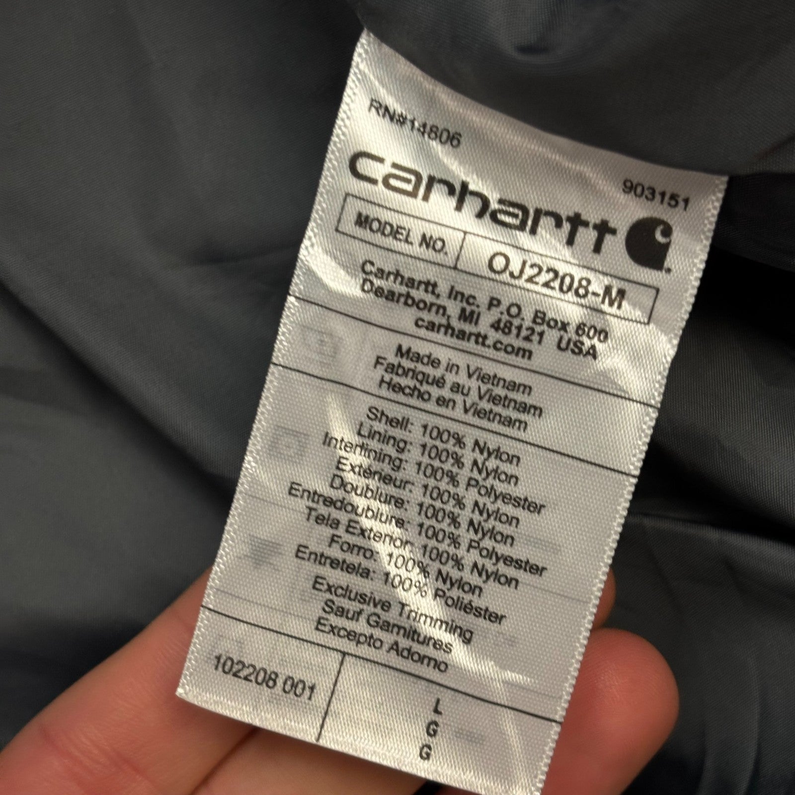 Carhartt Men’s Rain Defender Puffer Jacket – Black | Lightweight Lined (Size L)