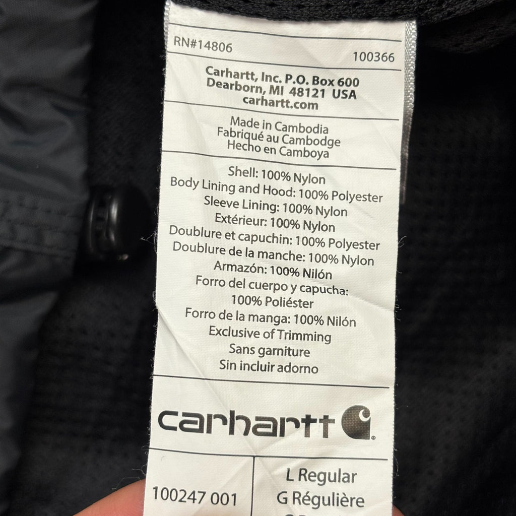 Carhartt Men’s Lightweight Windbreaker Jacket – Black, Lined, Hooded (Adult Large)