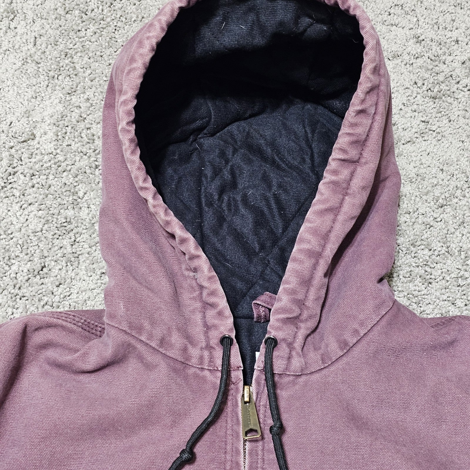 Vintage Carhartt WJ130 Women’s Hooded Jacket – Plum Purple (DPM) Quilt Lined – Size L