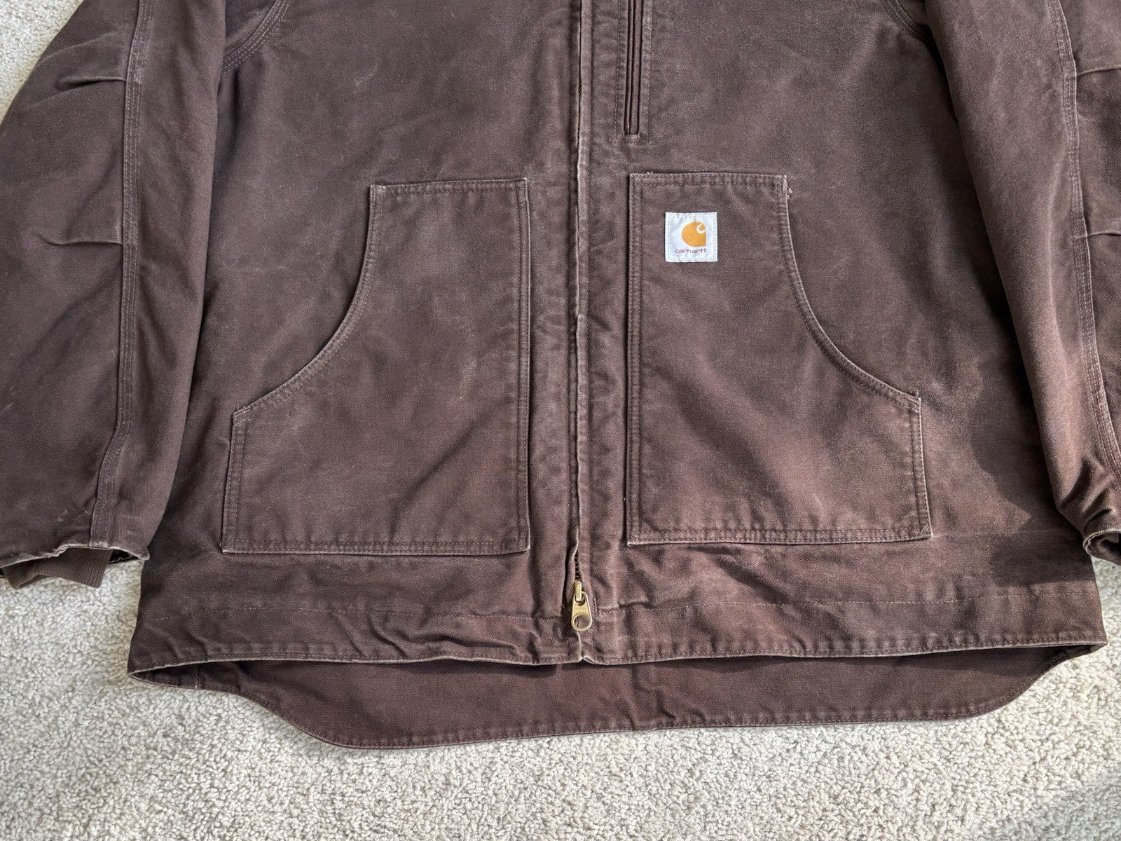 Vintage Carhartt C68 Hooded Jacket – Men’s XL Regular – Brown Duck Canvas Fleece Lined