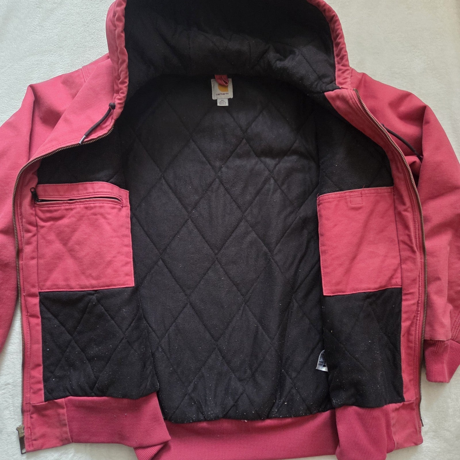 Vintage Carhartt Women’s Hooded Canvas Jacket – Zip Up Active Workwear – Pink Red – Size M