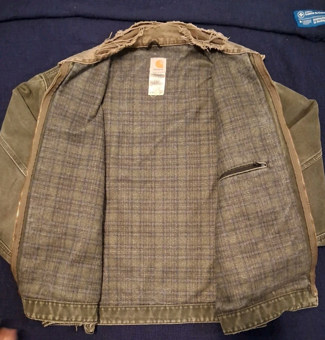 VTG Carhartt J97 Detroit Jacket – Men’s 2XL MOS Olive Green Blanket Lined Duck (Rare)