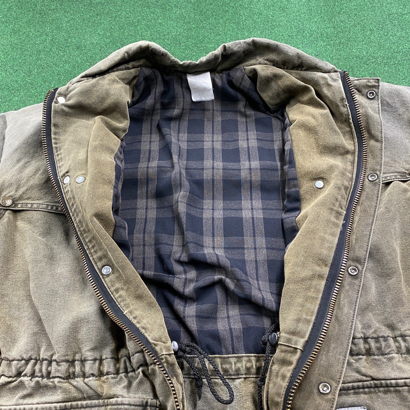 Vintage Carhartt Duster Jacket – Men’s 2XL Brown Lined Work Coat (Sun Faded)