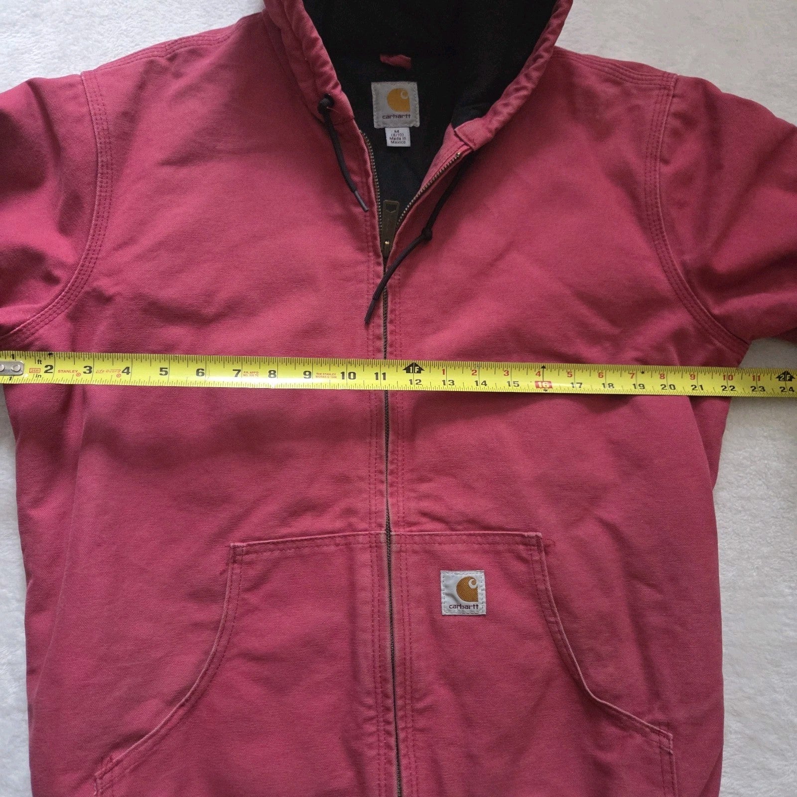Vintage Carhartt Women’s Hooded Canvas Jacket – Zip Up Active Workwear – Pink Red – Size M