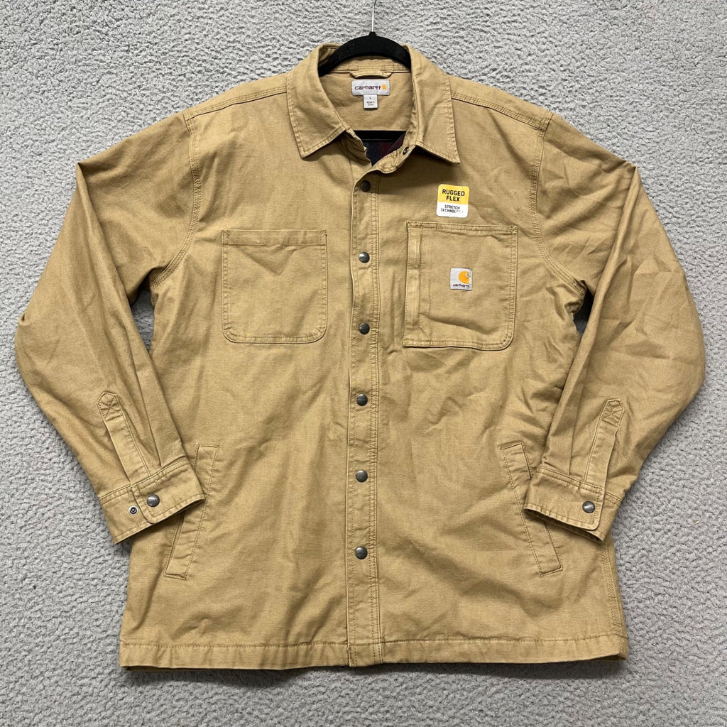 Carhartt Rugged Flex Shirt Jacket (Shacket) – Men’s Large – Tan Fleece Lined Workwear