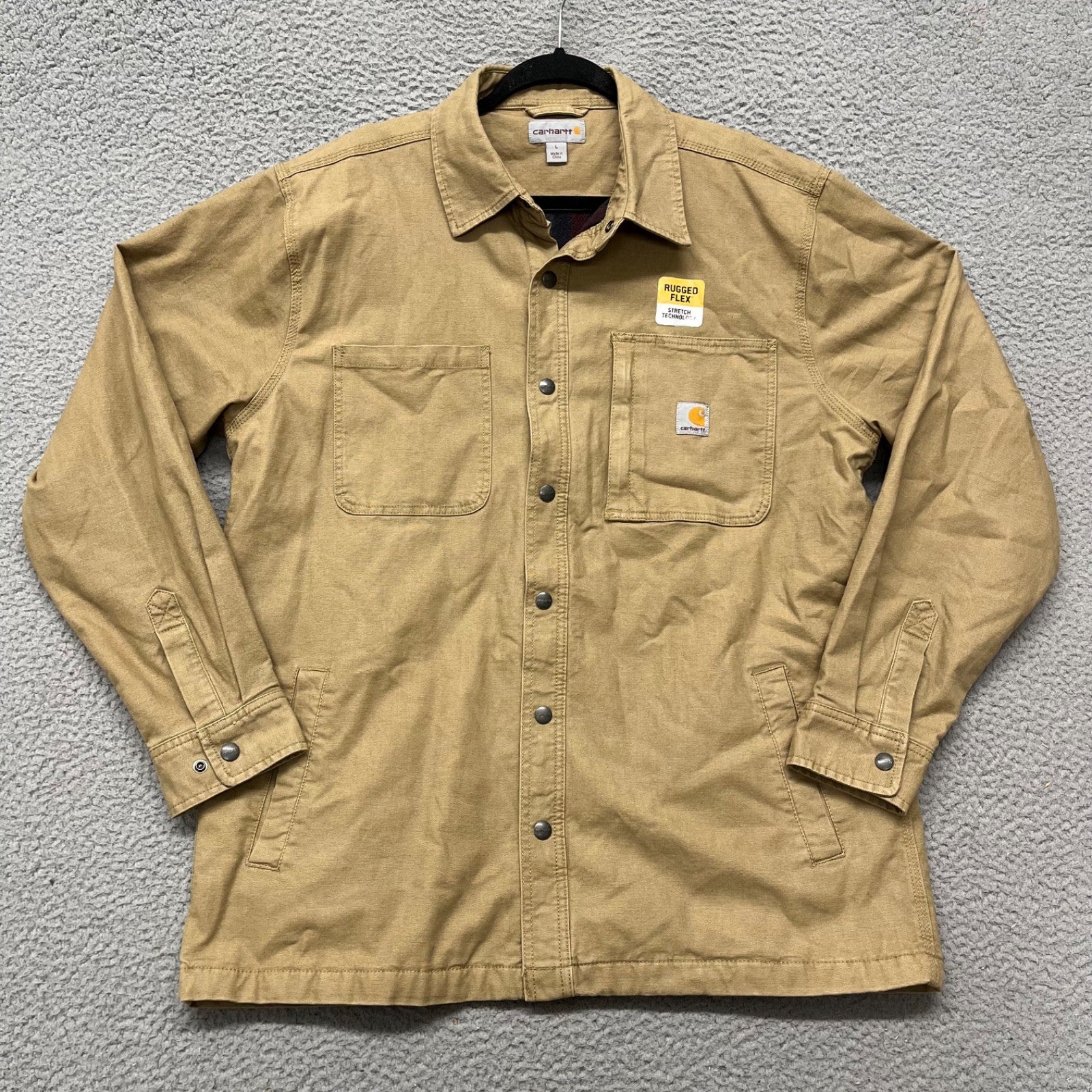 Carhartt Rugged Flex Shirt Jacket (Shacket) – Men’s Large – Tan Fleece Lined Workwear